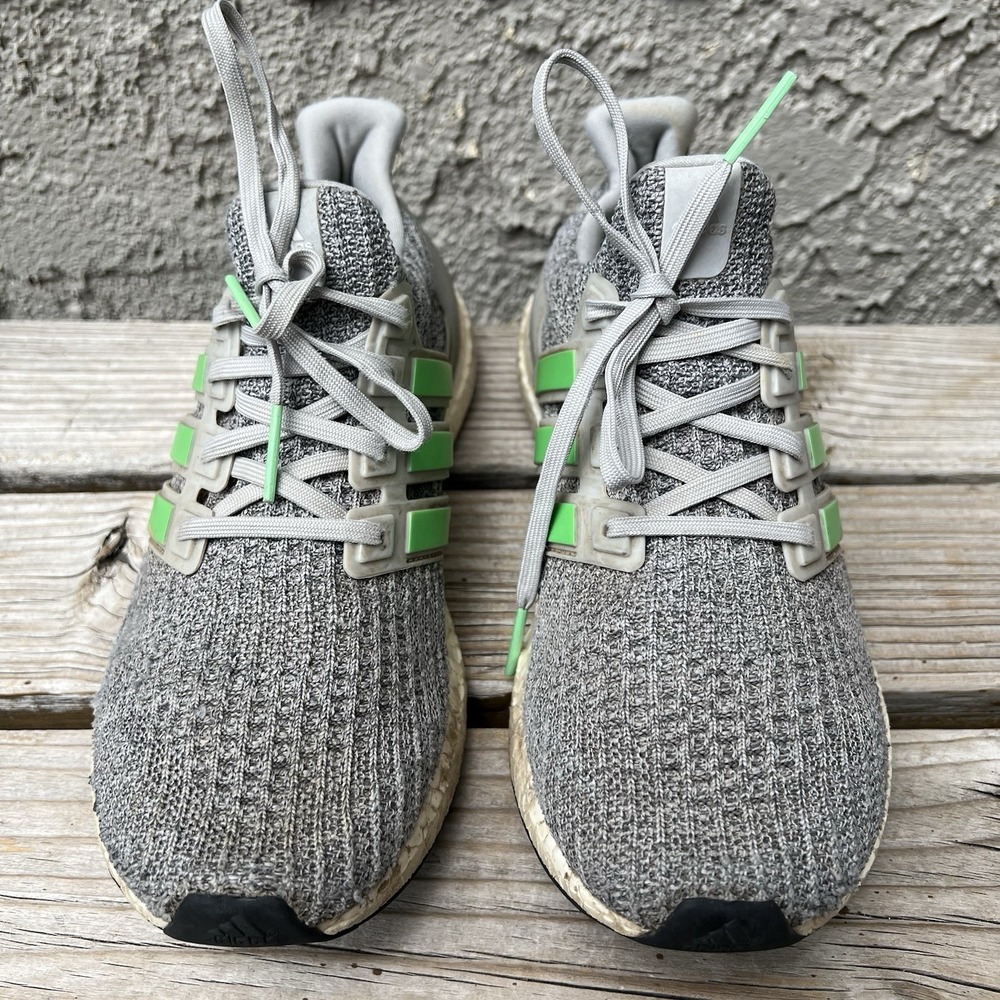 Adidas Shoes Men Size 7.5 Ultraboost 4.0 Grey Two Shock Lime Primeknit Running - Picture 2 of 10